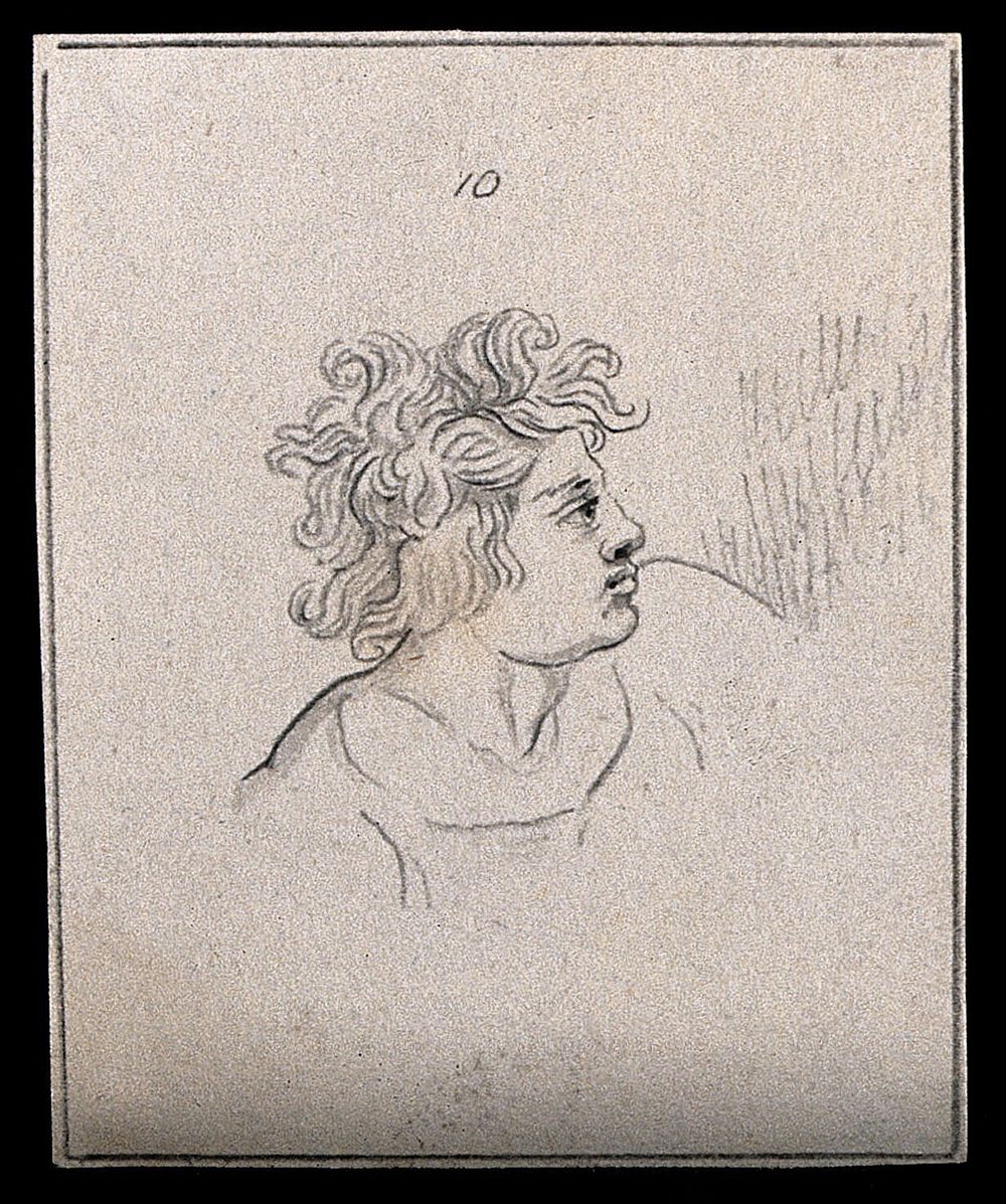 Head of a man with tousled hair. Drawing, c. 1794, after N. Poussin.