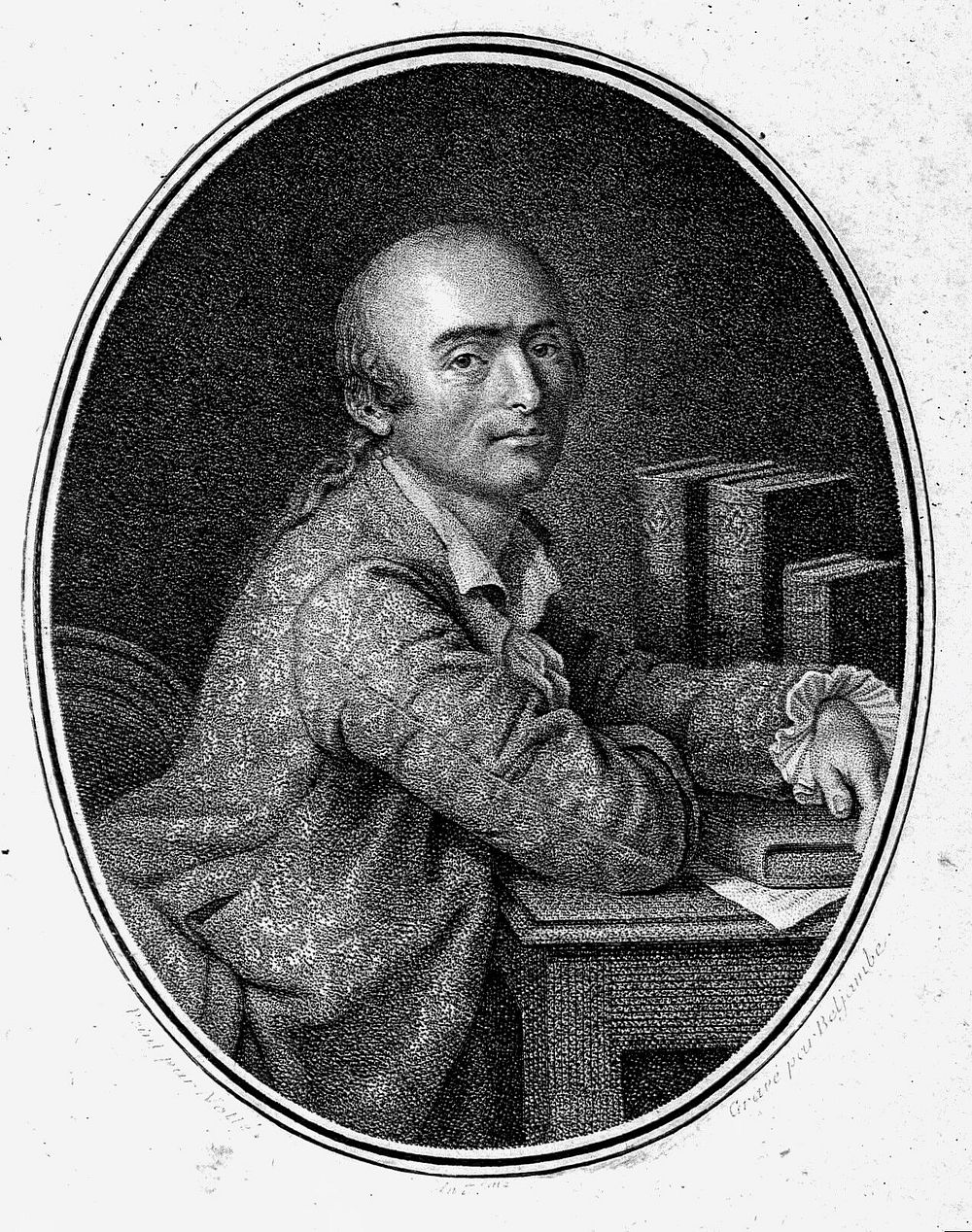 Julien Offray de La Mettrie . Stipple engraving by P.G.A. Beljambe after C.J. Notté.