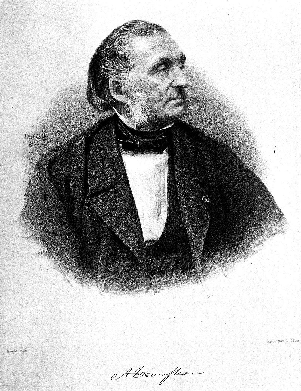 Armand Trousseau. Lithograph by J.B.A. Lafosse, 1866, after P. Petit.