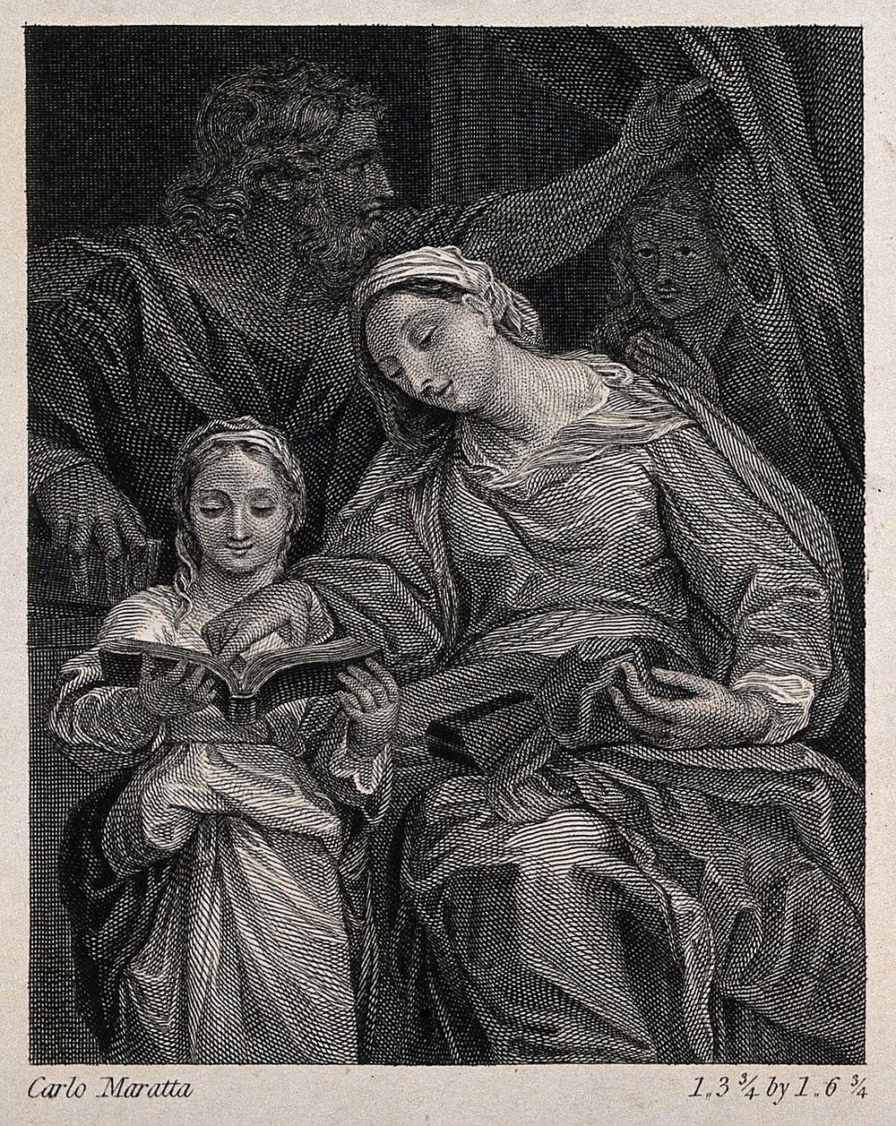 Saint Anne teaching the young Mary to read. Engraving by W. Finden after W.M. Craig after C. Maratta.