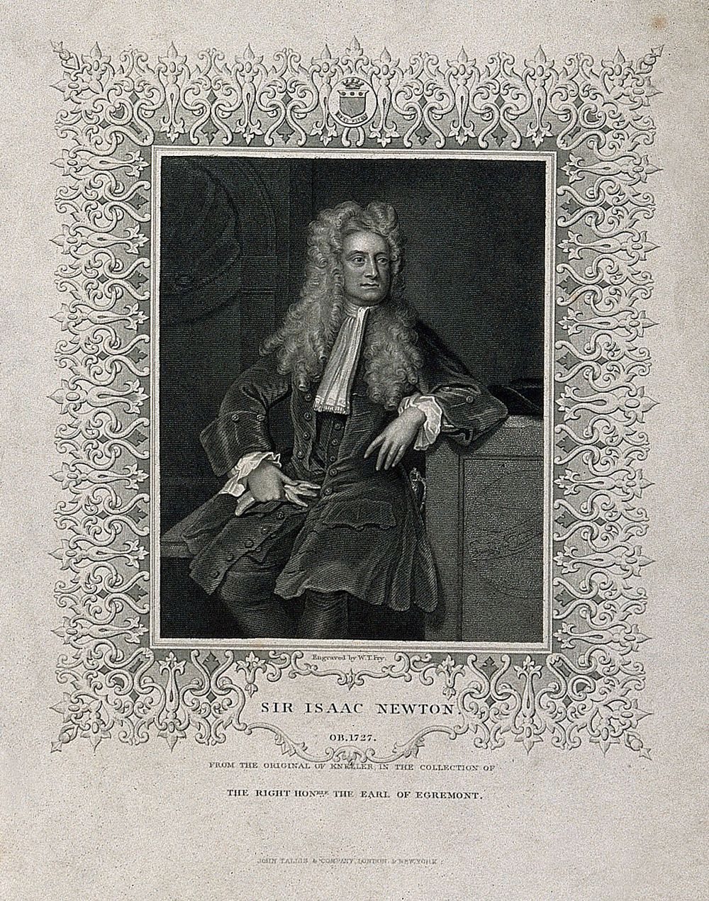 Sir Isaac Newton. Stipple engraving by W. T. Fry after Sir G. Kneller, 1720.