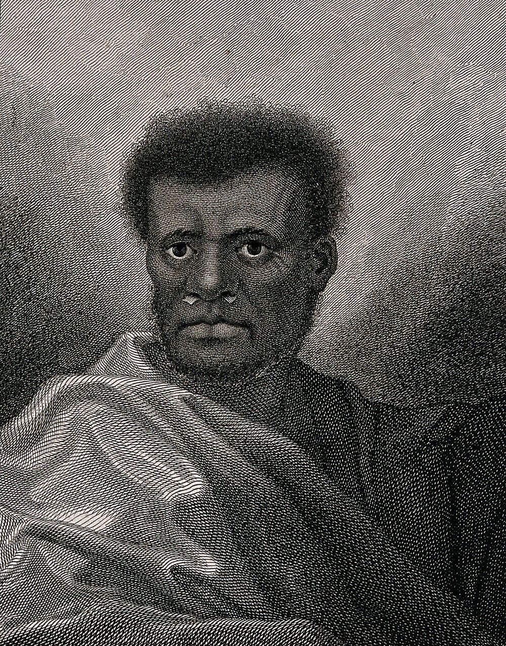 A man from Malakula Island, Vanuatu, encountered by Captain Cook on his second voyage, 1772-1775. Engraving by J. Caldwall…