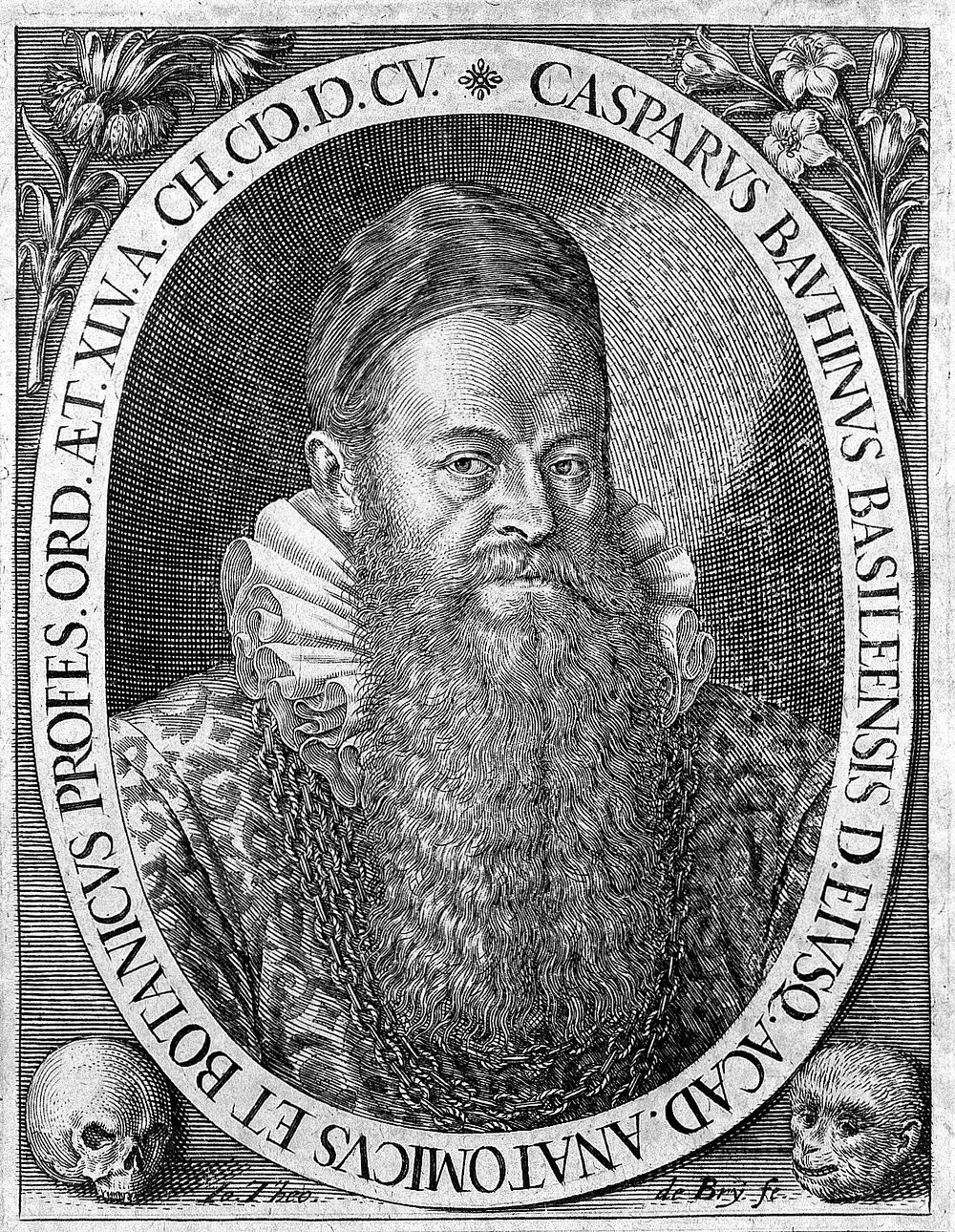 Caspar Bauhin. Line engraving by J.T. de Bry.