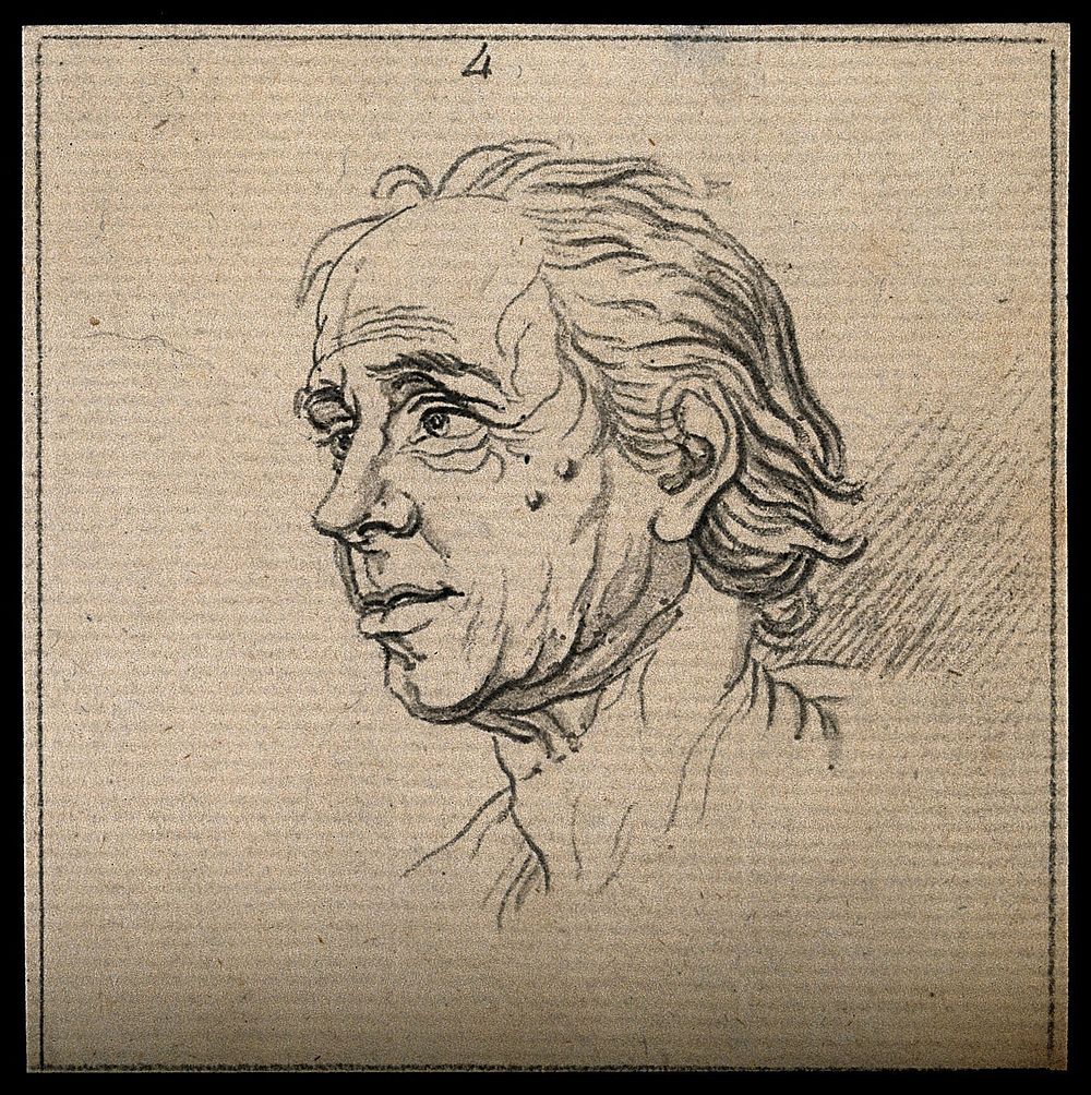 Profile of a man displaying a phlegmatic-melancholic temperament. Drawing, c. 1792.