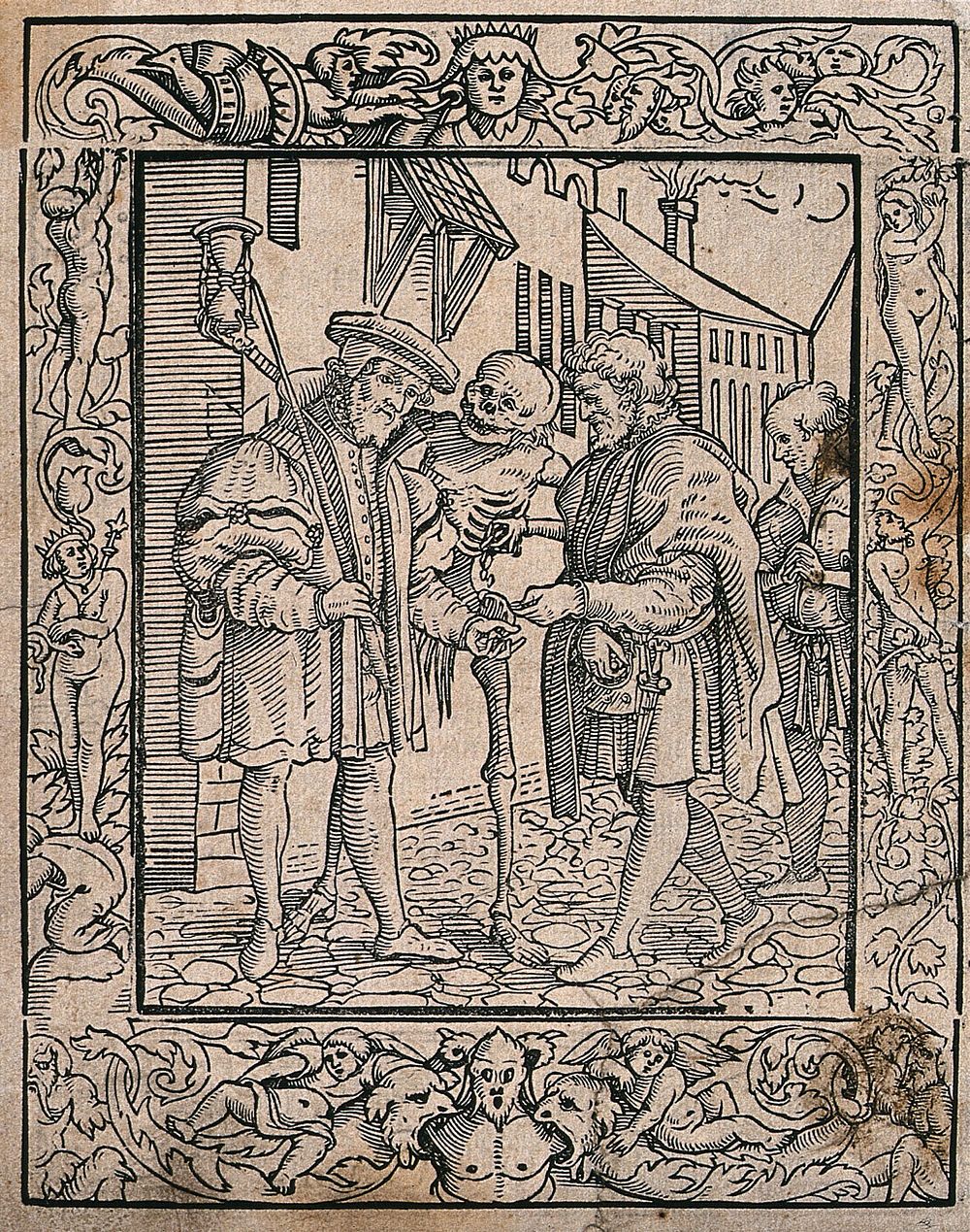 The dance of death: the advocate. Woodcut after Hans Holbein the younger.
