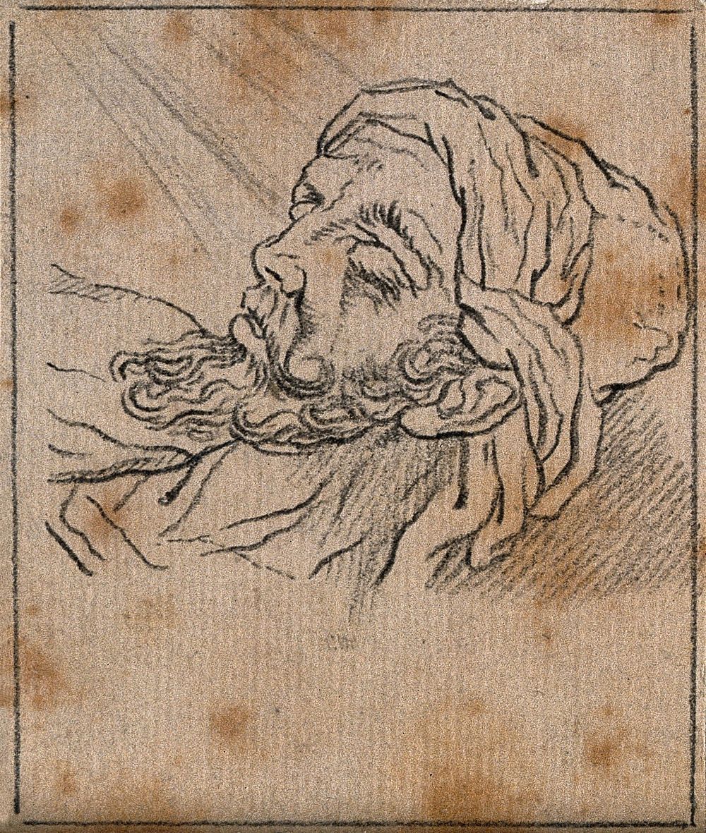 The face of a hero immediately before death. Drawing, c. 1789, after A. Schluter.