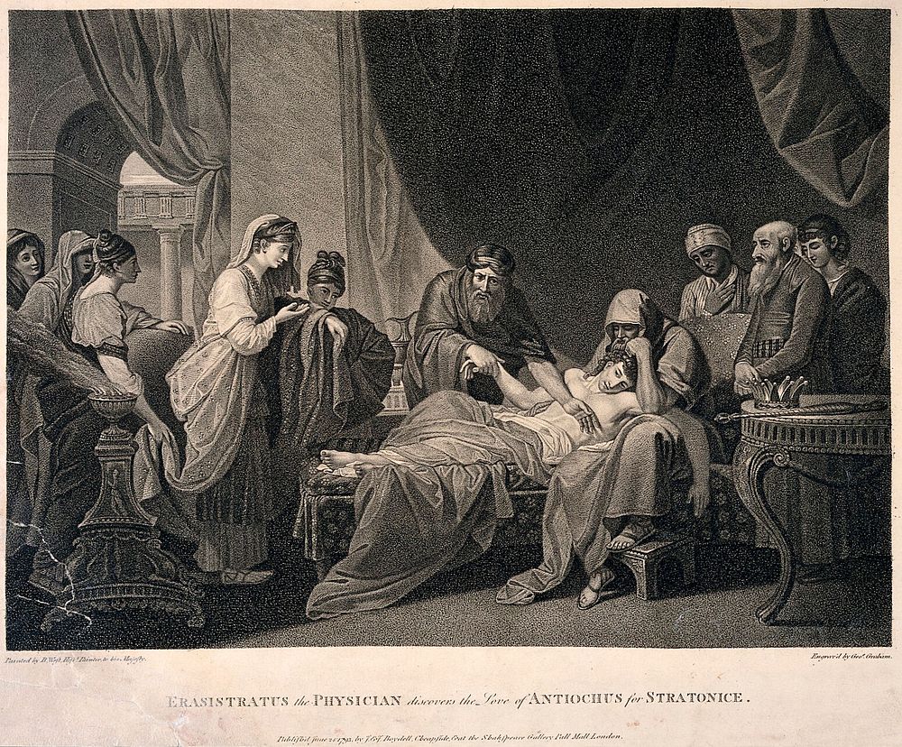 Erasistratus, a physician, realising that Antiochus's (son of Seleucus I) illness is lovesickness for his stepmother…