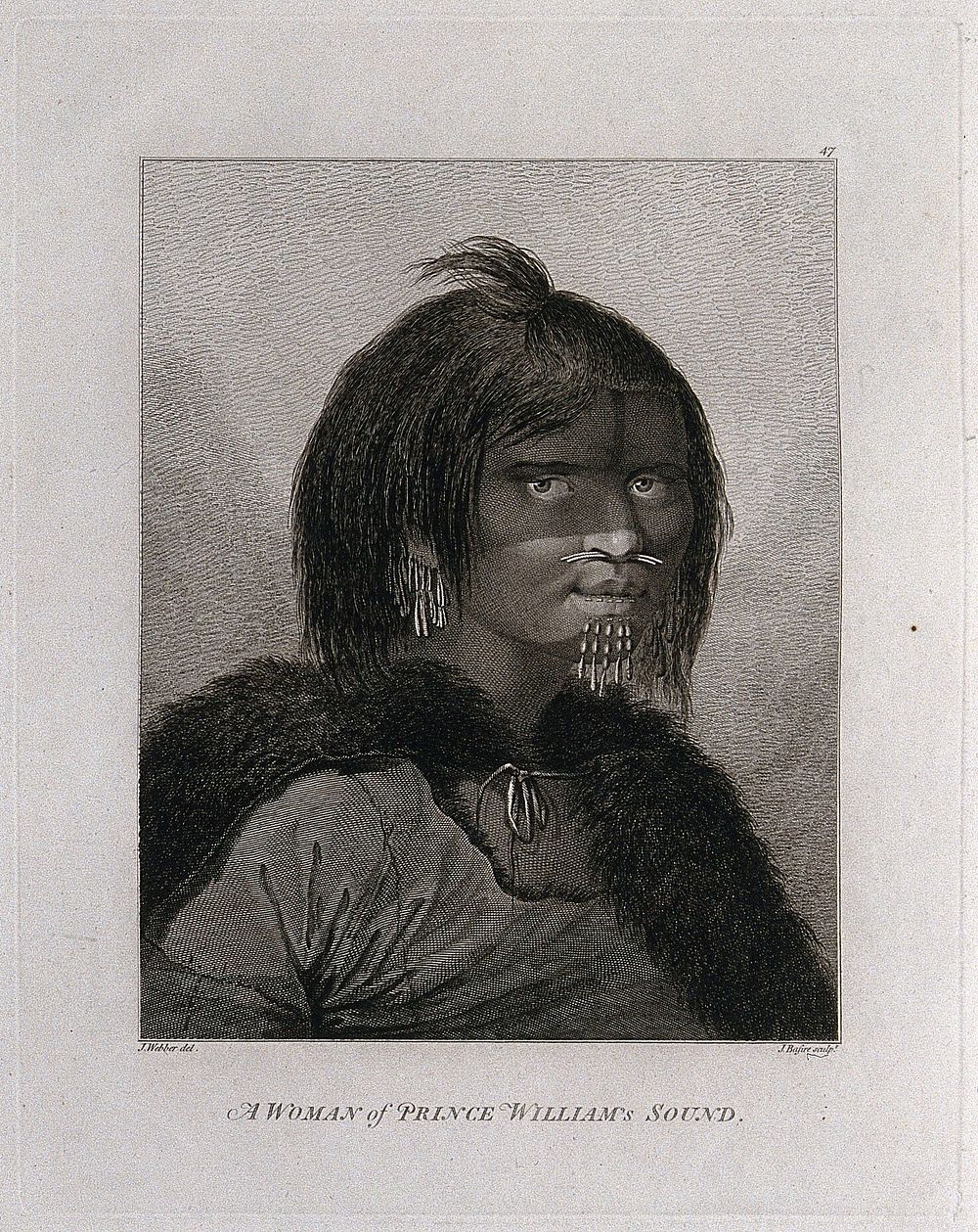 A woman from Prince William Sound, Alaska, head and shoulders; encountered by Captain Cook on his third voyage (1777-1780).…