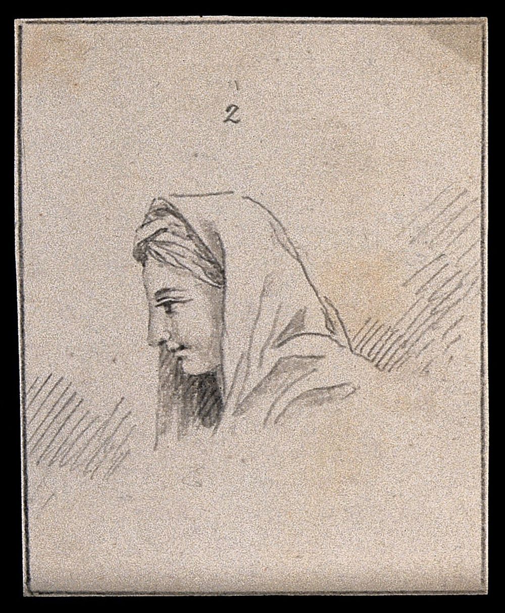 A woman lost in reflection: profile. Drawing, c. 1794, after N. Poussin.
