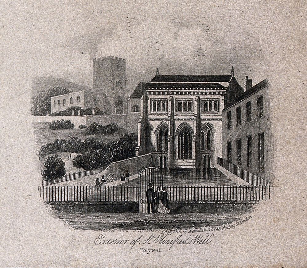 St. Winifred's Well, Flintshire, Wales: exterior. Line engraving by Newman & Co.