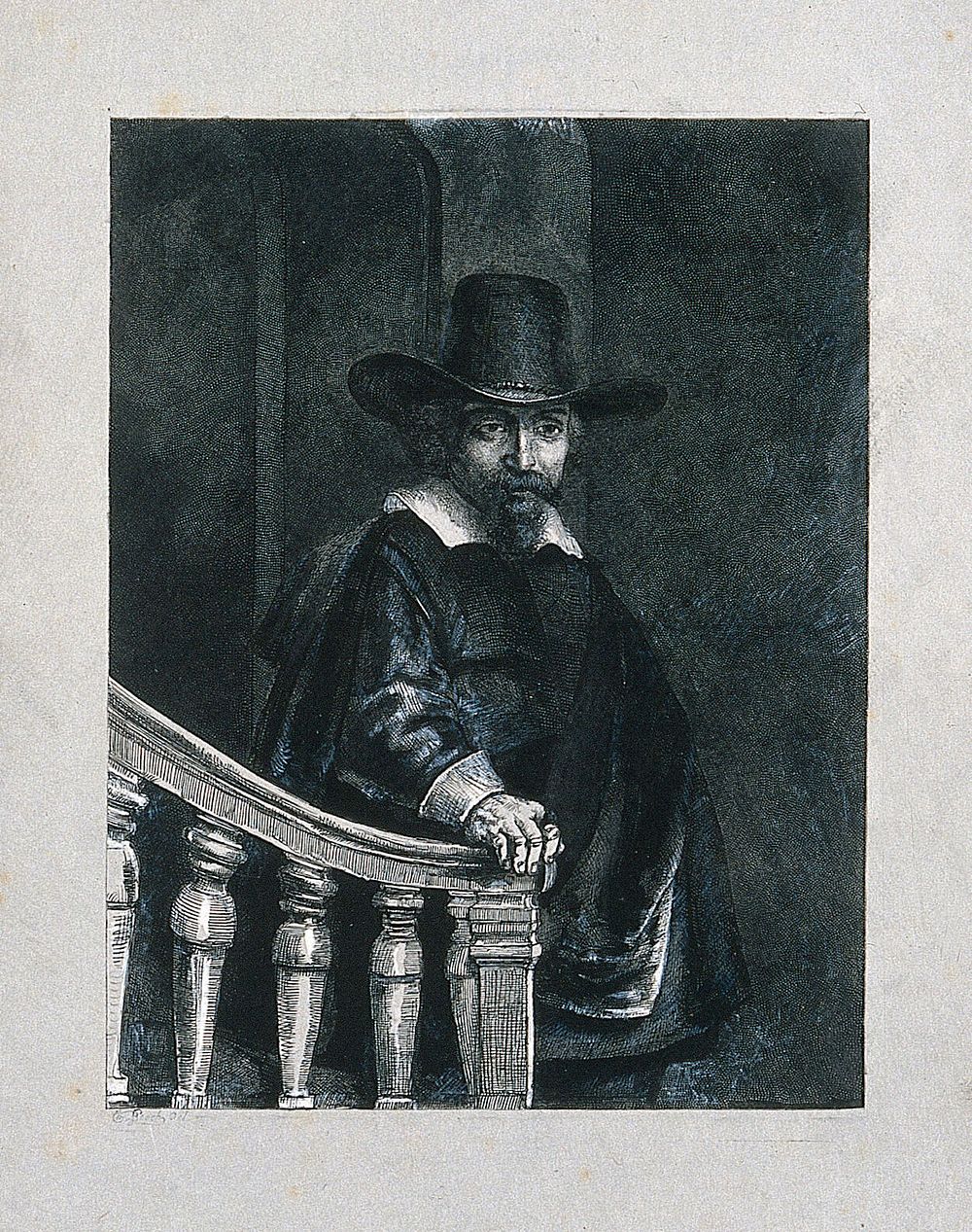 Ephraim Bonus. Etching by H. Linton, 1853, after Rembrandt.
