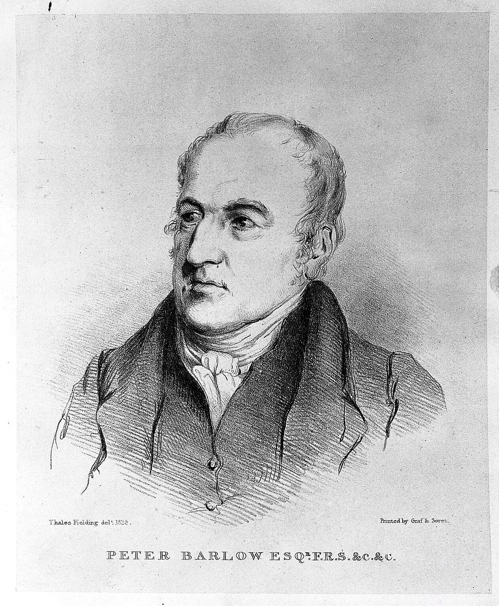 Peter Barlow. Stipple engraving after Thales Fielding, 1835.