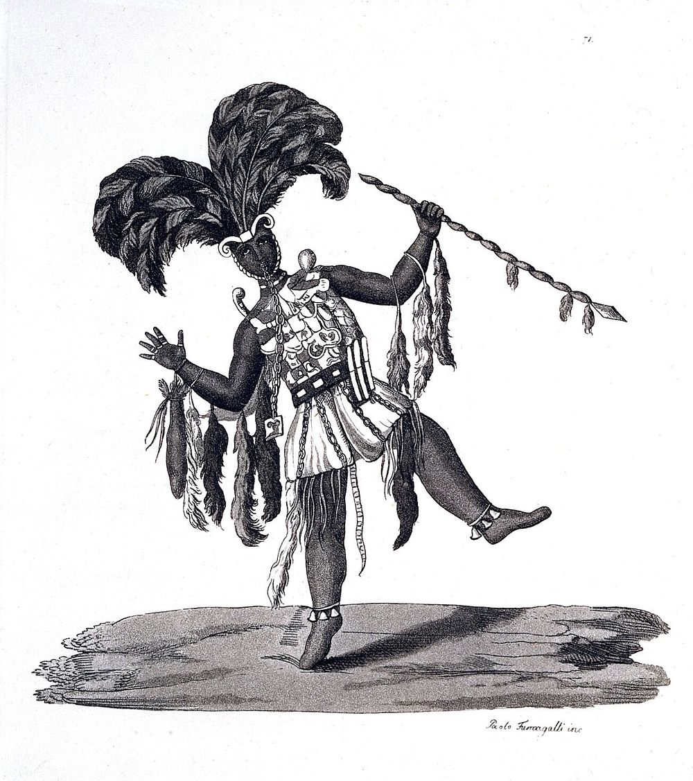 An Ashanti warrior. Aquatint by P. Fumagalli, ca. 1819, after T.E. Bowdich.