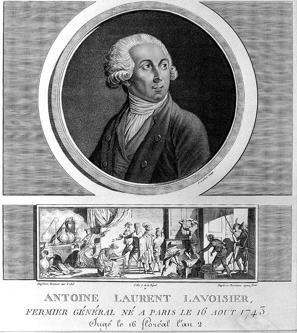 Antoine Laurent Lavoisier. Stipple engraving by C.F.G. Levachez and etching by J. Duplessi-Bertaux, 1798.