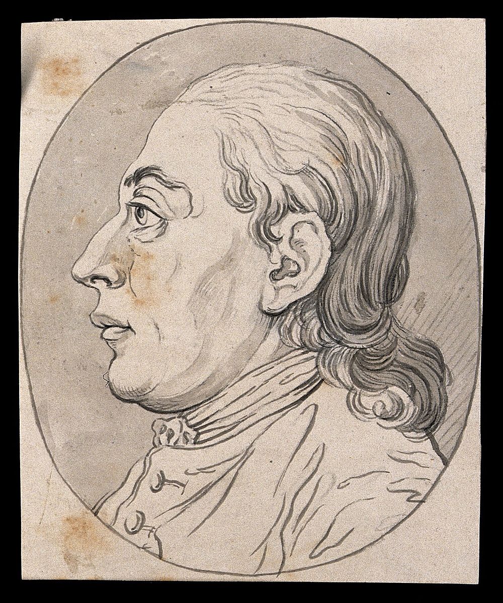 Physiognomy of a man expressing docility. Drawing, c. 1789.