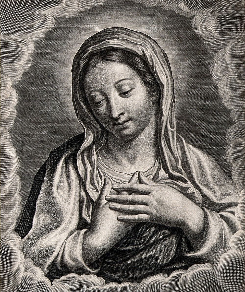 Saint Mary (the Blessed Virgin). Stipple engraving by J. Boulanger after C. Lefevre.