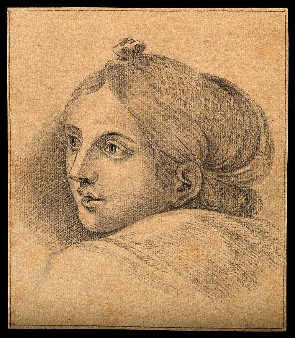 A woman's head, expressing attention, desire and hope. Drawing, c. 1788, after Raphael.