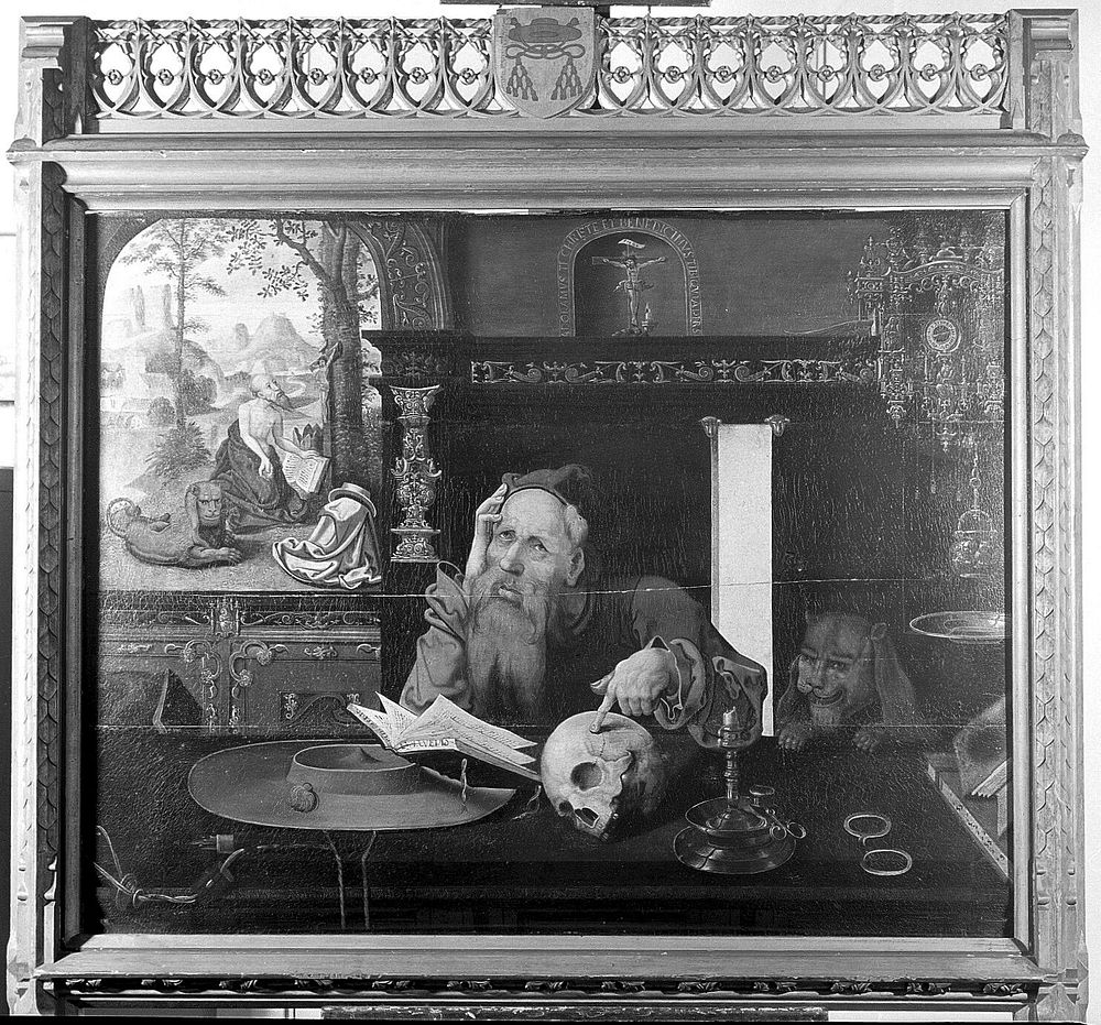 Saint Jerome in his study. Oil painting.