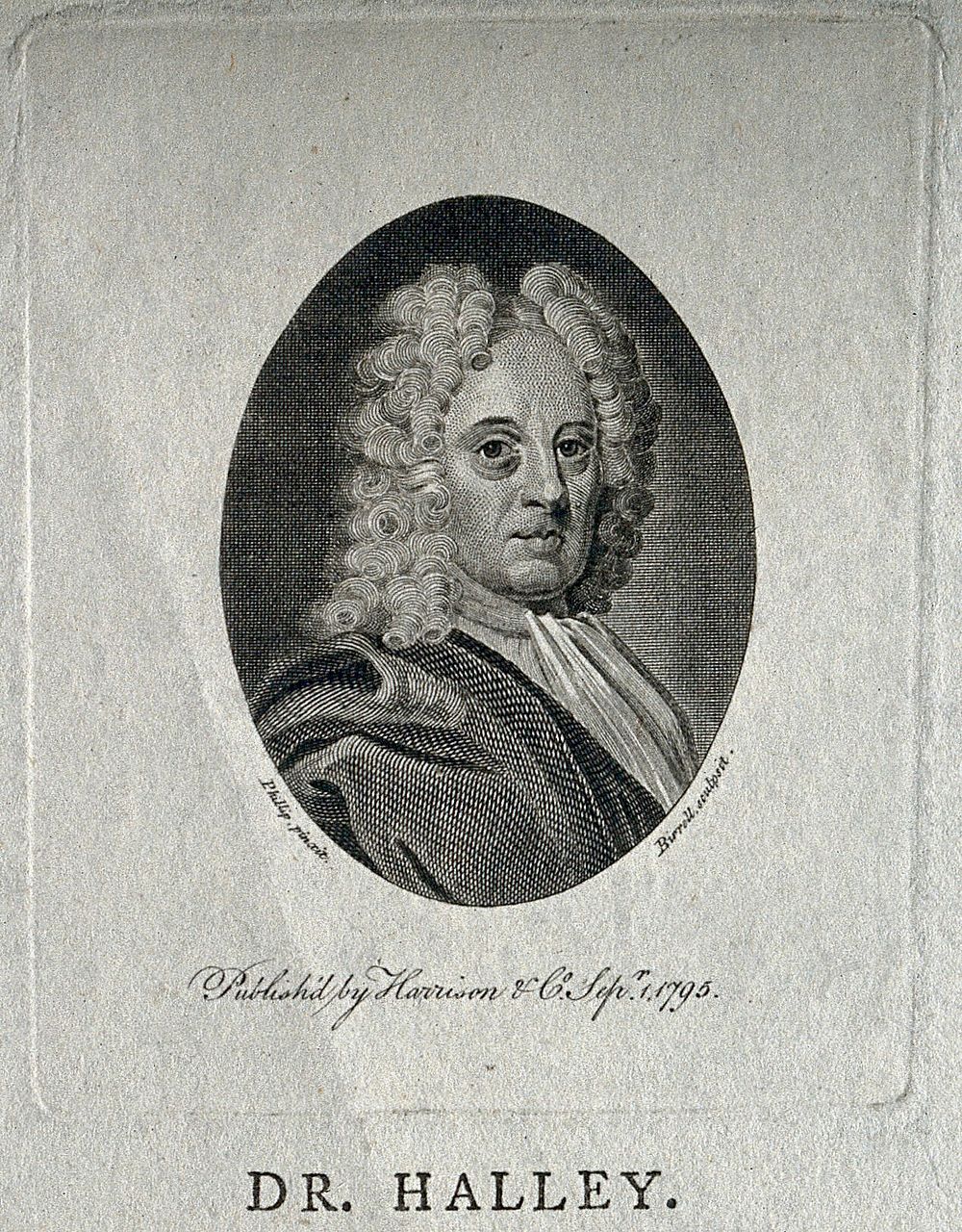 Edmund Halley. Line engraving by A. Birrell, 1795, after R. Phillips.