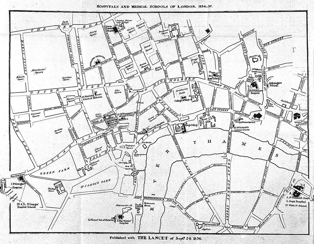 London: plan of the Hospitals & Medical Schools, 1836-1837.