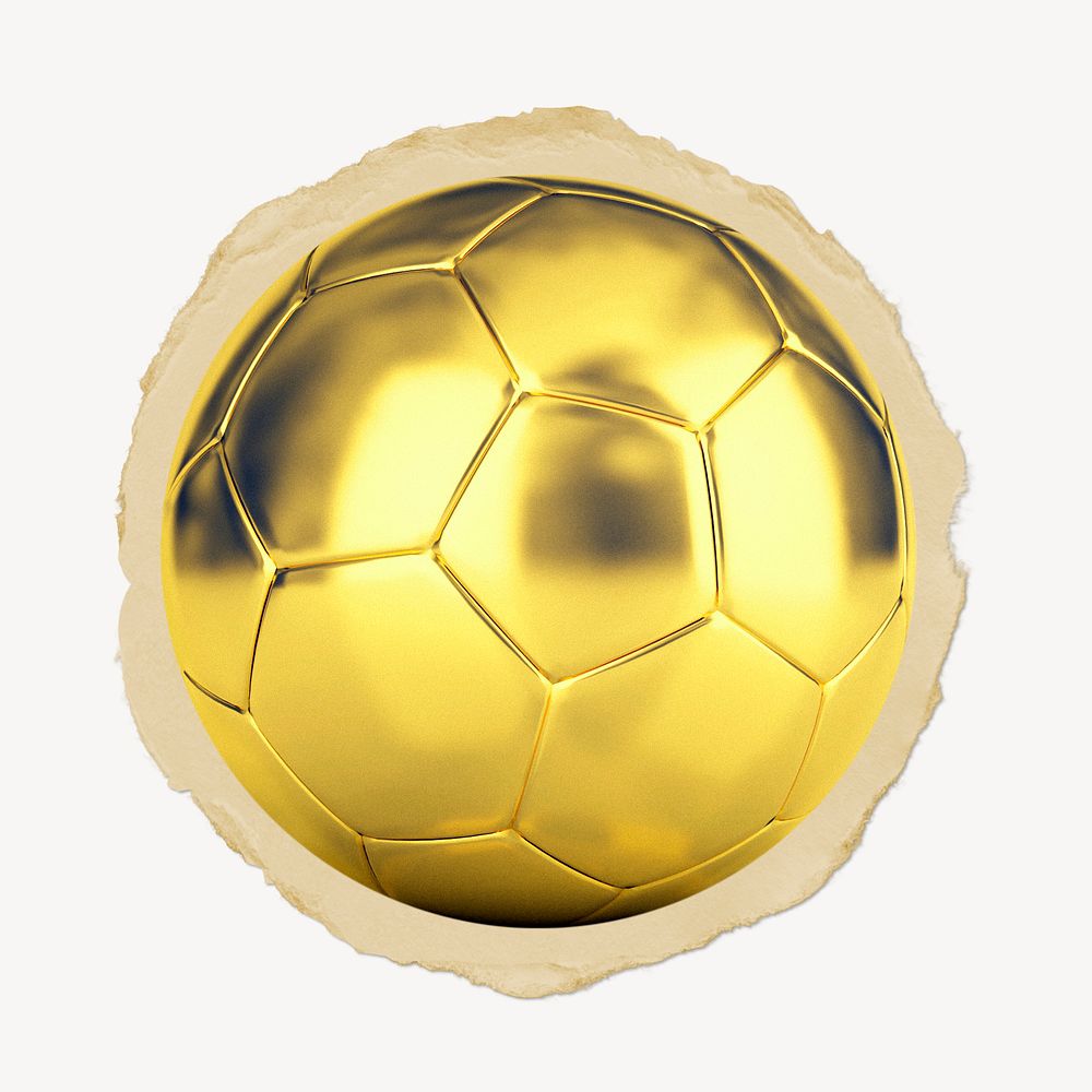 Gold football ripped paper, sport equipment graphic