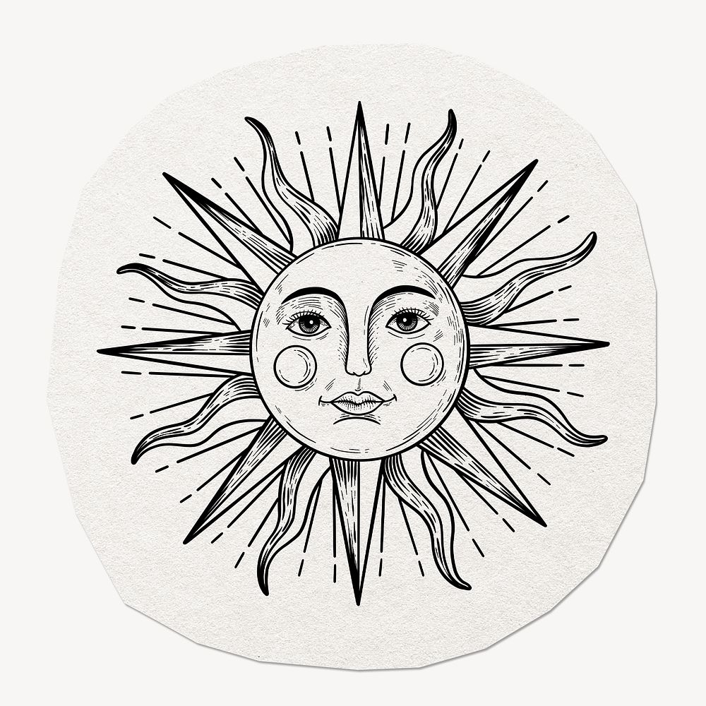 Spiritual sun illustration clipart sticker, paper craft collage element