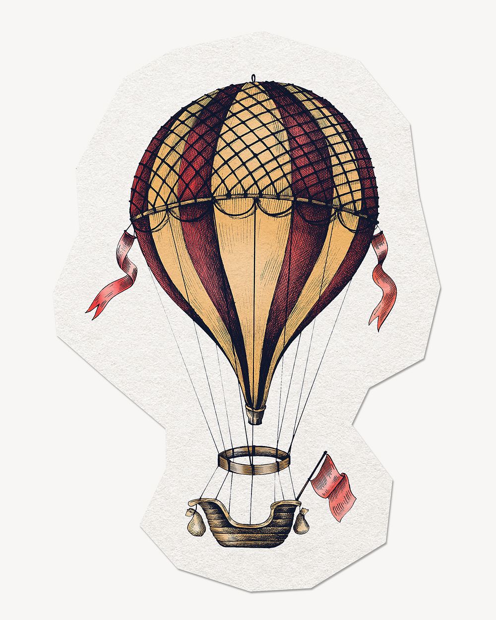 Hot air balloon, vintage sticker collage element, paper craft clipart