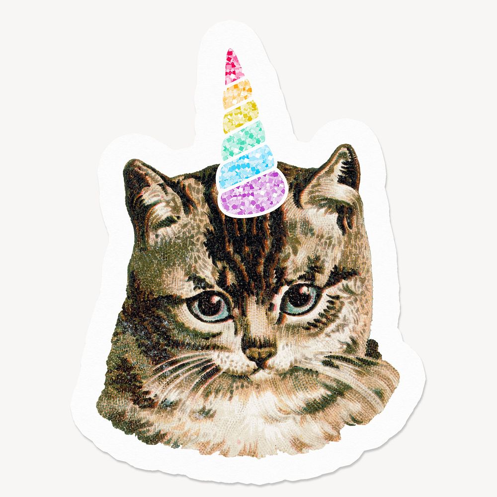 Cute cat with rainbow horn, off white design