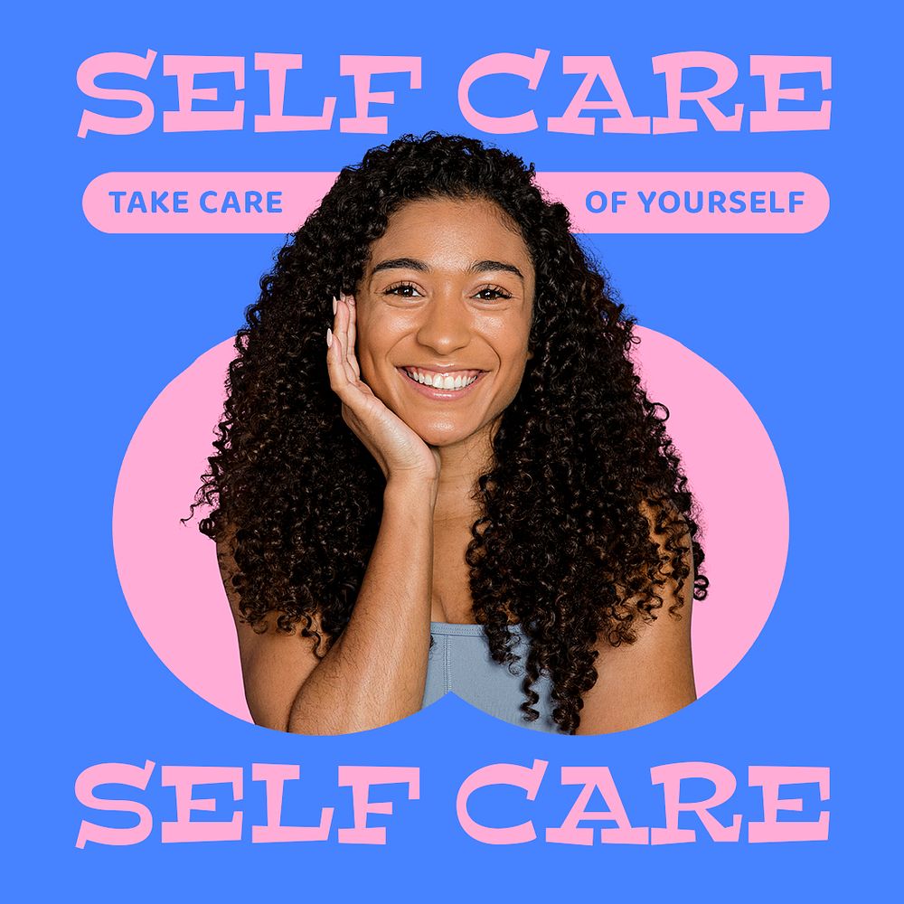 Self-care Facebook post template, blue design vector