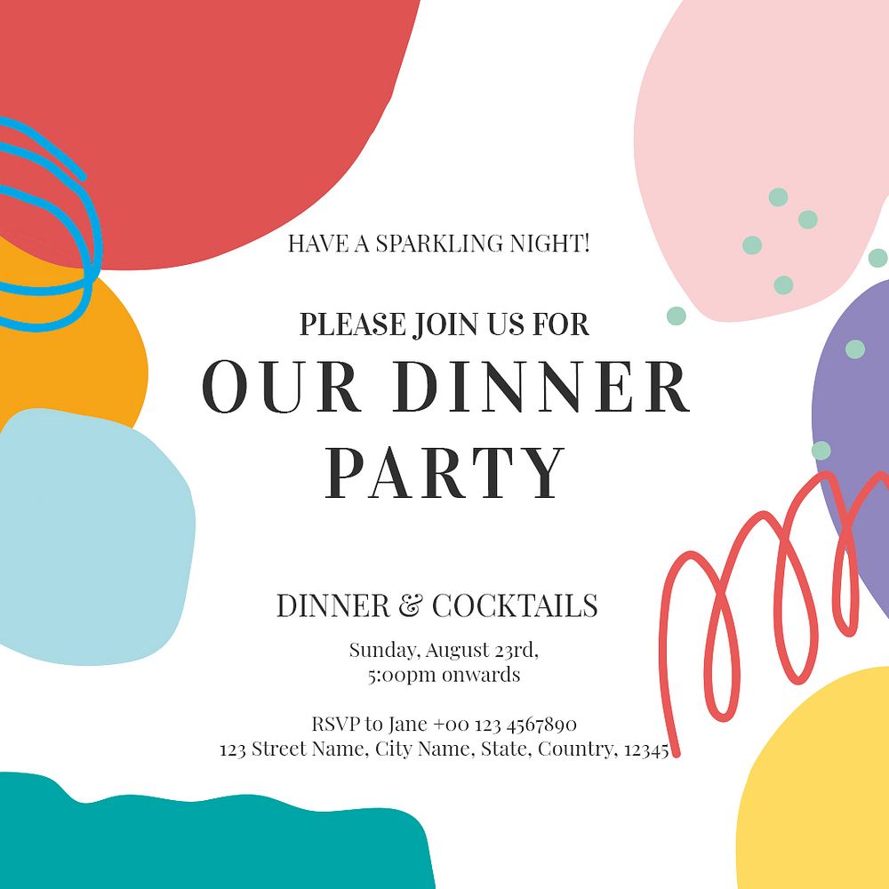 Dinner party Instagram post template, editable text vector