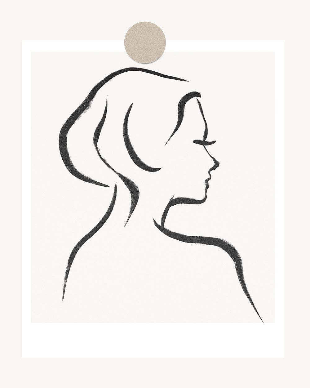 Woman portrait line art, instant photo frame