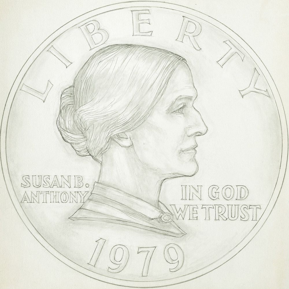 Frank Gasparro's proposed obverse design for the Susan B. Anthony dollar