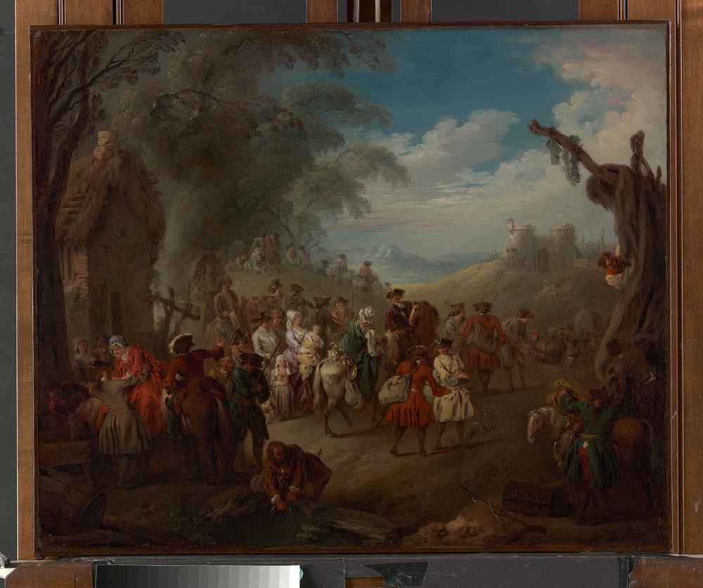 Troops on the March (ca. 1725) painting in high resolution by Jean Baptiste Joseph Pater. Original from The Metropolitan…