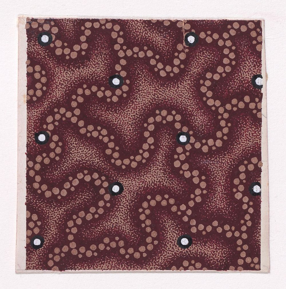 Textile Design with Alternating Vertical and Horizontal Rows of Pearls Over a Vermicular Pattern Formed with Dotted Lines