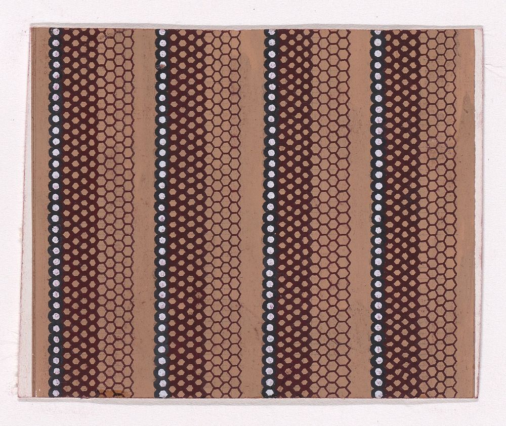 Textile Design with Vertical Stripes of Pearls and Honeycomb Pattern Over a Flat Ground