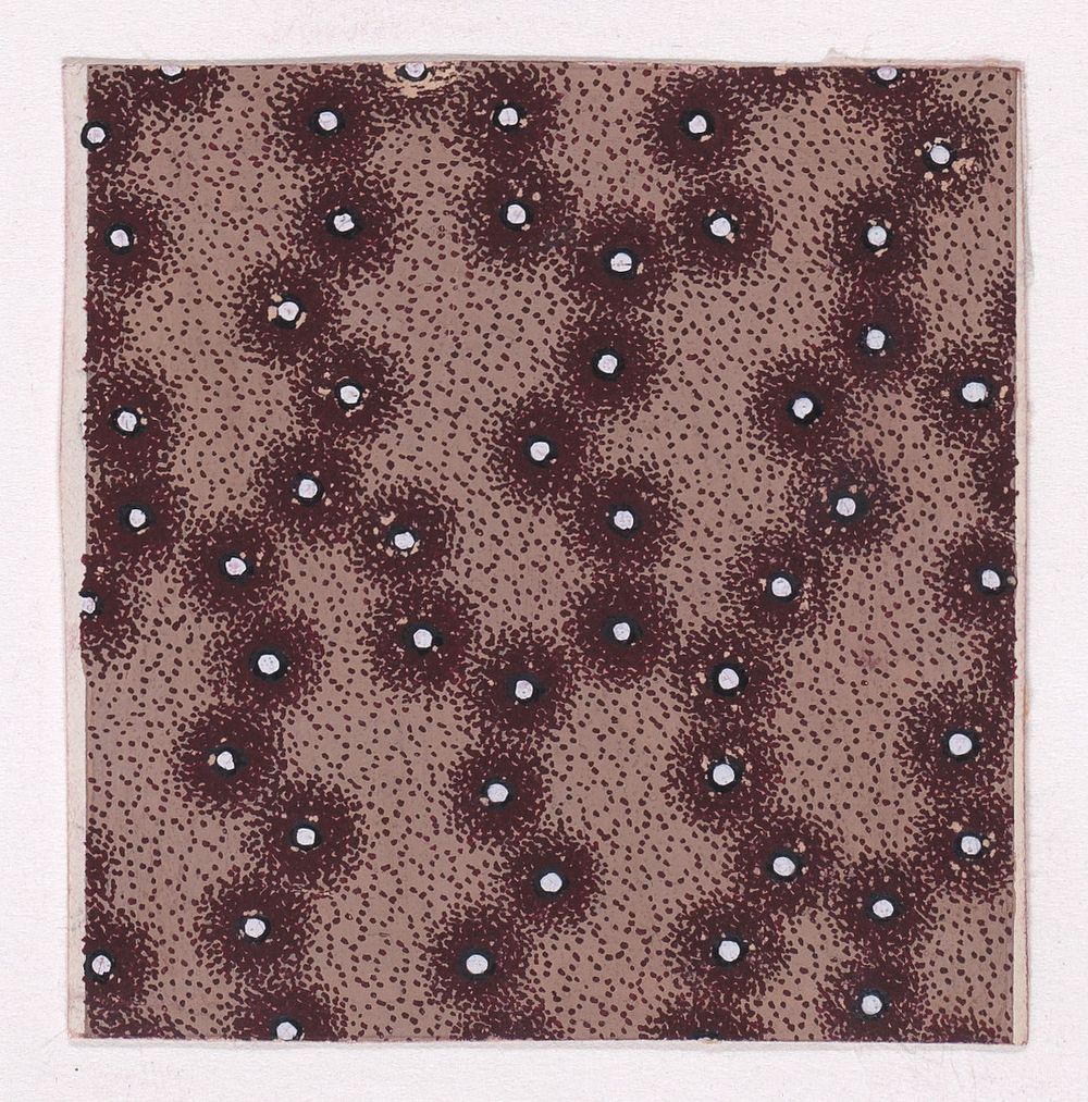 Textile Design with an Interlacing Pattern of Circles with Pearls over a Stippled Background