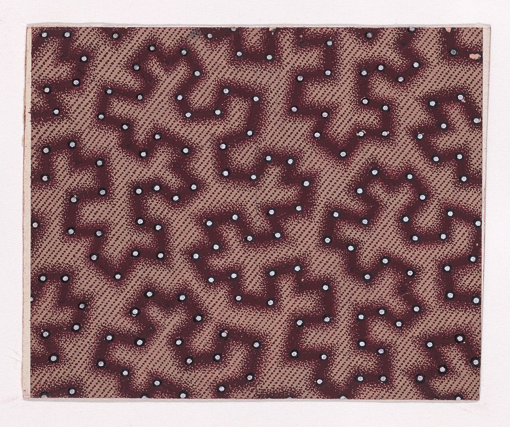 Textile Design with a Vermicular Pattern Decorated with Pearls over a Background of Diagonal Stripes