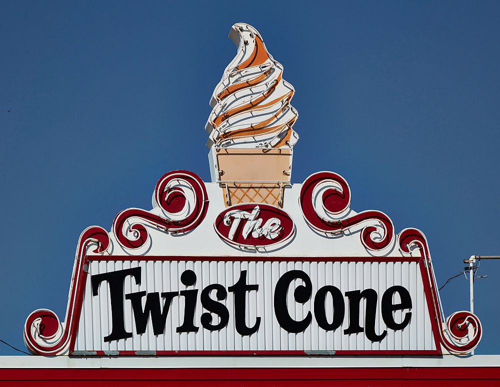                         Neon sign at the Twist Cone ice cream stand in Aberdeen, a small city in northeast South Dakota that…