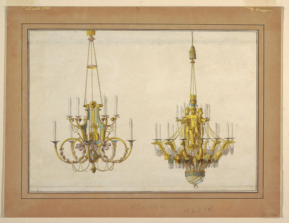 Design for Two Gilt Bronze Chandeliers by Jean Démosthène Dugourc, French, 1749–1825