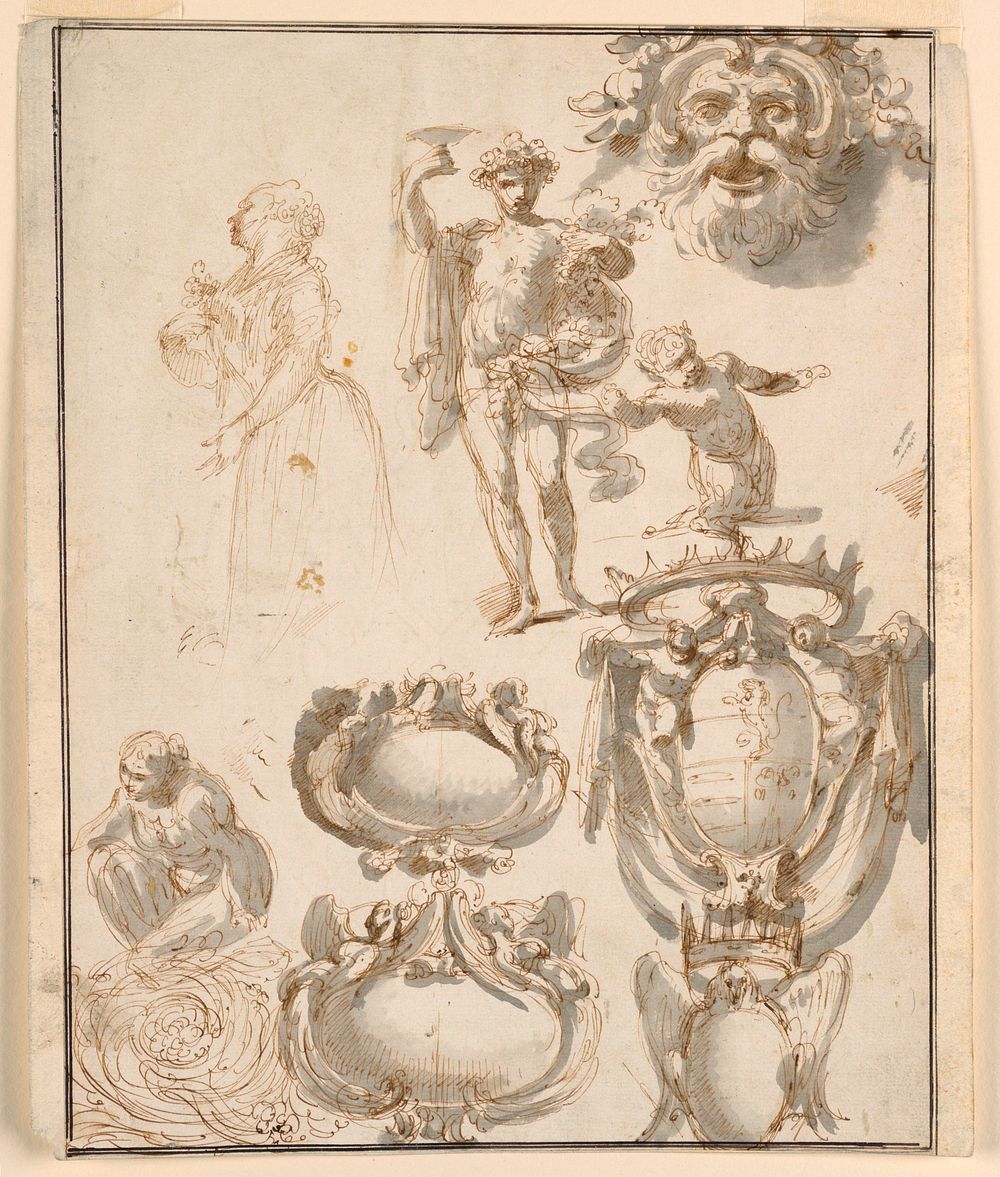 Sheet with Sketches, Giuseppe Bernardino Bison