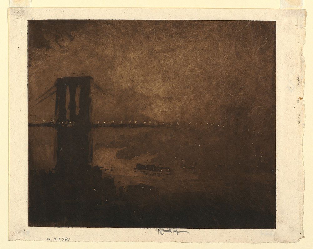 Brooklyn Bridge at Night by Joseph Pennell