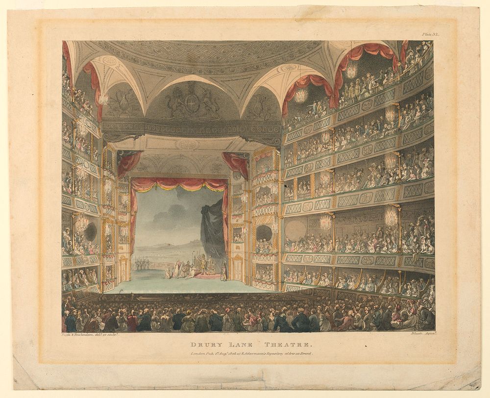 Interior of the Drury Land Theater, London by Augustus Charles Pugin and Thomas Rowlandson