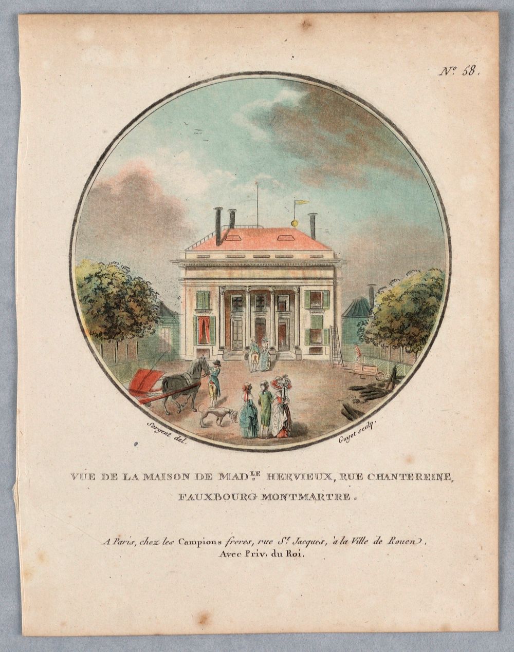 House of Mademoiselle Hervieux, Plate 58 from "Vues Pittoresques des Princepaux &Eacute;difices de Paris", Les Campion…