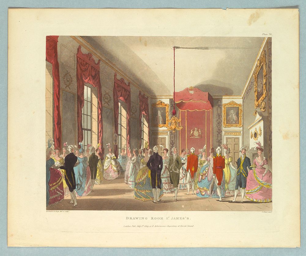 Drawing Room St. James's, from "Ackermann's Repository", Print Maker Thomas Rowlandson, British, 1756–1827 and Augustus…