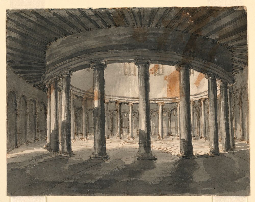 Stage Design, Interior of Circular Building by Romolo Achille Liverani