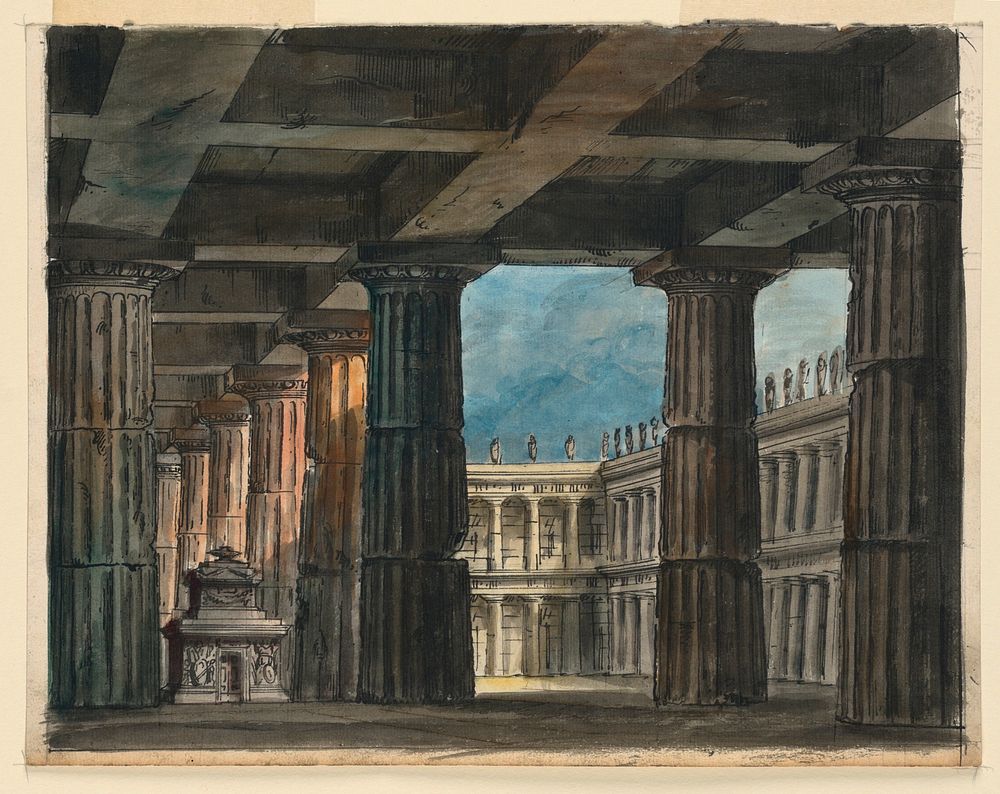 Stage Design, Classical Loggia and Courtyard by Romolo Achille Liverani