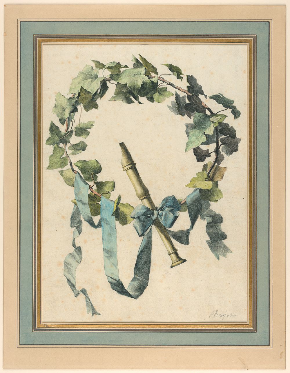 Trophy with Flute, Ivy and Blue Ribbon by Antoine Berjon