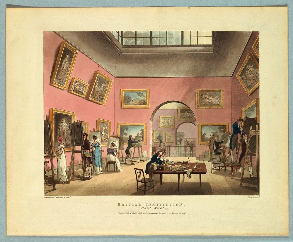 British Institution, Pall Mall, from "Ackermann's Repository", Print Maker Thomas Rowlandson, British, 1756–1827 and…