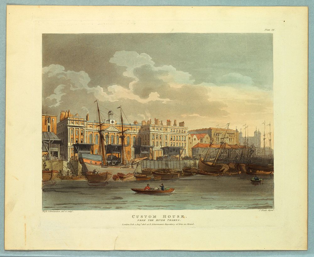 Custom House, from "Ackermann's Repository", Print Maker Thomas Rowlandson, British, 1756–1827 and Augustus Charles Pugin…