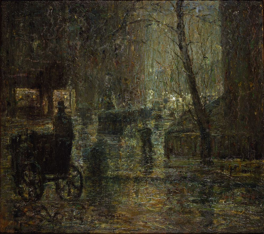 Wet Night, Gramercy Park (After Rain; Nocturne) by Ernest Lawson